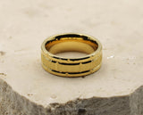Gold Titanium Ring With Horizontal Grooves - Brushed Stripe | 8mm