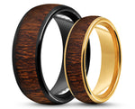RING SET – Curved Tungsten With Koa Wood – MADE TO ORDER