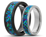 RING SET – Hammered Tungsten With Crushed Opal – MADE TO ORDER