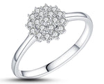 925 Sterling Silver Ring With Silver Inlay - Zirconia Flower Rows | 2mm