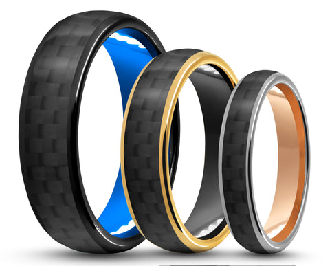 CUSTOM Polished Tungsten Ring – Carbon Fibre – MADE TO ORDER