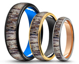 CUSTOM Polished Tungsten Ring – Deer Antler – MADE TO ORDER