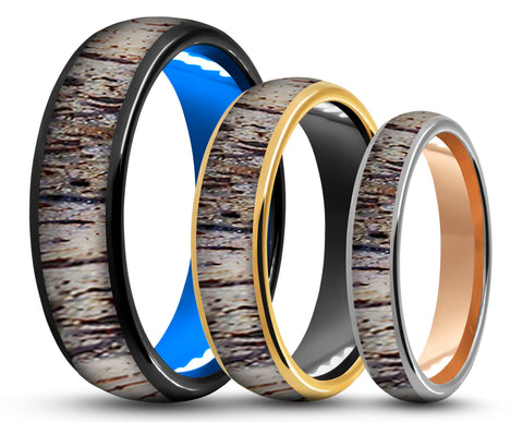 CUSTOM Polished Tungsten Ring – Deer Antler – MADE TO ORDER
