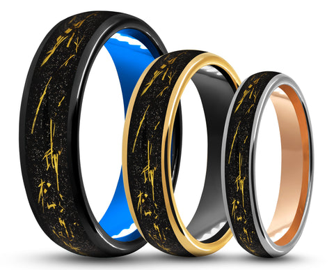 CUSTOM Polished Tungsten Ring – Gold Leaf – MADE TO ORDER