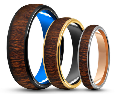 CUSTOM Polished Tungsten Ring – Koa Wood – MADE TO ORDER