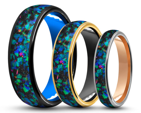 CUSTOM Polished Tungsten Ring – With Opal – MADE TO ORDER