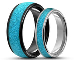 RING SET – Curved Tungsten With Turquoise – MADE TO ORDER