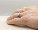 Silver Damascus Steel Ring - Hammered Finish With Silver Inlay | 8mm