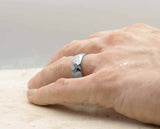 Silver Damascus Steel Ring - Hammered Finish With Silver Inlay | 8mm