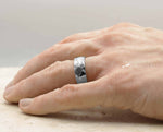 Silver Damascus Steel Ring - Hammered Finish With Silver Inlay | 8mm