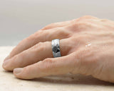 Silver Damascus Steel Ring - Hammered Finish With Silver Inlay | 8mm