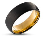 Black Tungsten Ring With Gold Inlay - Curved With Brushed Finish | 8mm