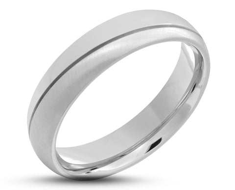 Silver Swirl Titanium Ring With Silver Inlay - Brushed and Gloss Finish | 6mm