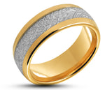 Gold Tungsten Ring With Meteorite Stripe - Curved With Gloss Finish | 8mm