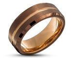 Coffee Tungsten Ring With Rose Gold Inlay - Bevelled Edges | 8mm