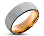 Silver Tungsten Ring With Rose Gold Inlay - Curved Brushed Finish | 8mm