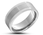 Silver Tungsten Ring With Brushed Silver Middle Stripe - Gloss Edges | 8mm