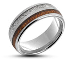 Silver Tungsten Ring With Meteorite and Koa Wood - Gloss Finish | 8mm
