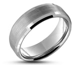 Silver Tungsten Ring With Silver Inlay - Gloss Bevelled Edges | 8mm