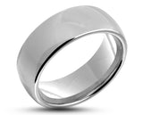 Silver Tungsten Ring With Silver Inlay - Curved With Gloss Finish | 8mm