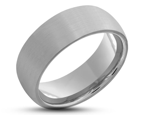 Silver Tungsten Ring With Silver Inlay - Curved Brushed Finish | 8mm