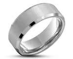 Silver Tungsten Ring With Silver Inlay - Bevelled Edges | 8mm