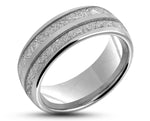 Silver Tungsten Ring With Dual Meteorite Stripe - Polished Finish | 8mm