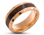 Rose Gold Tungsten Ring With Koa Wood Stripe - Bevelled Edges | 8mm
