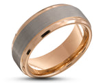 Silver Tungsten Ring With Rose Gold Inlay - Rose Gold Stepped Edges | 8mm
