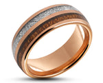 Rose Gold Tungsten Ring With Meteorite and Koa Wood - Gloss Finish | 8mm