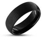 Black Titanium Ring With Black Inlay - Curved Brushed Finish | 8mm