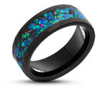 Black Tungsten Ring With Opal - Hammered And Brushed Finish | 8mm