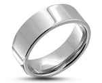 Silver Tungsten Ring With Silver Inlay - Gloss With Square Edge | 8mm