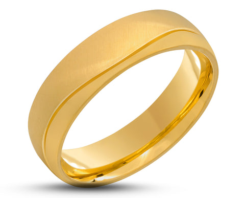 Gold Titanium Ring With Gold Inlay - Brushed With Small Gloss Swirl | 6mm