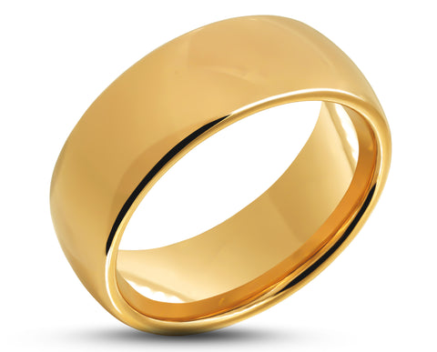 Gold Tungsten Ring With Gold Inlay - Curved With Gloss Finish | 8mm