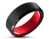 Black Tungsten Ring With Red Inlay - Bevelled Gloss Edges | 8mm