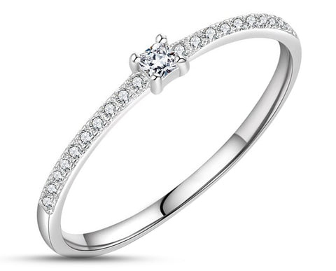 925 Sterling Silver Ring With Square Cubic Zirconia Centre Stone | 1mm