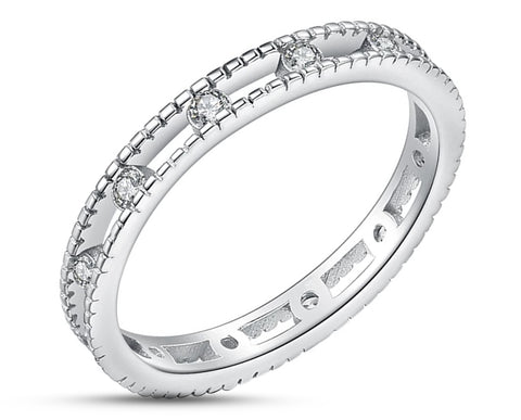 925 Sterling Silver Ring With Stacked Cubic Zirconia Stones | 3mm