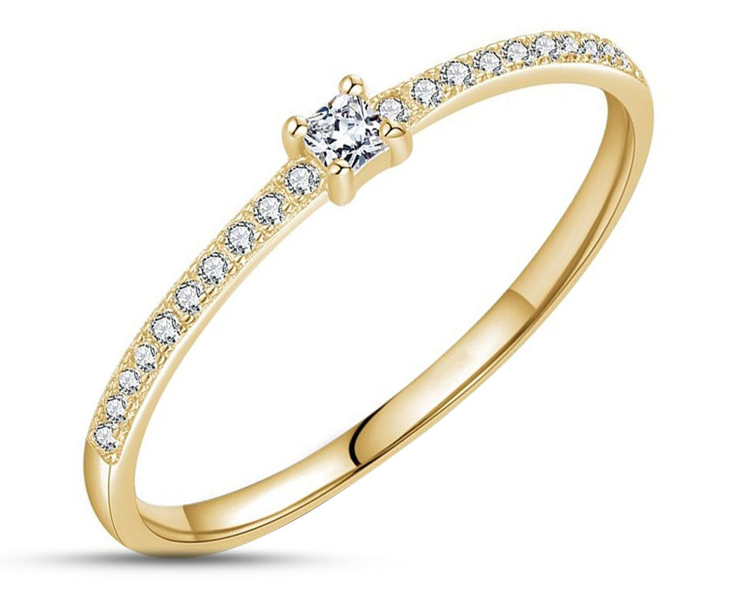 925 Gold Sterling Silver Ring With Square Cubic Zirconia 1mm
