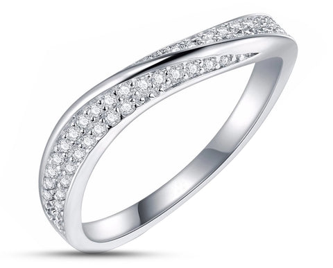 925 Sterling Silver Ring With Featured Twist And Cubic Zirconia Stones | 2mm