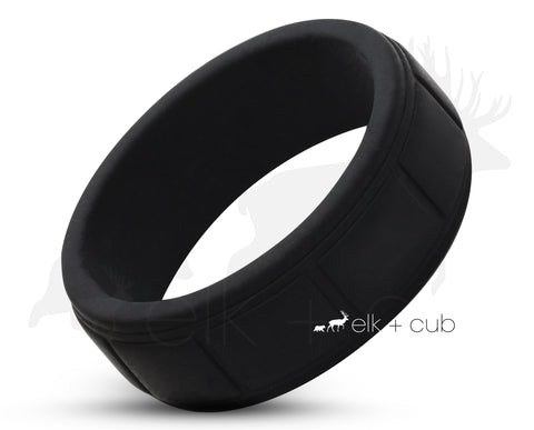 Black Silicone Ring With Square Pattern - Matte Finish | 8mm