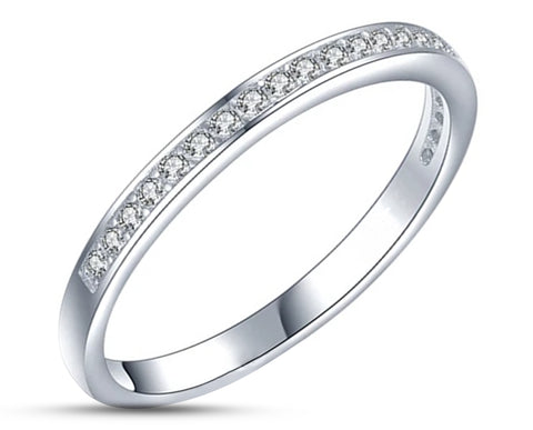925 Sterling Silver Ring With Inset Of Cubic Zirconia Stones | 2mm