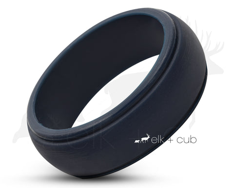 Blue Silicone Ring With Stepped Edges - Matte Finish | 8mm