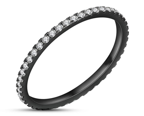 925 Black Sterling Silver Ring With Surrounding Zirconia Stones | 2mm
