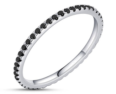 925 Sterling Silver Ring With Black Cubic Zirconia Stones | 2mm