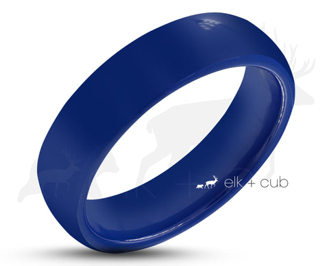 Blue Ceramic Ring With Blue Inlay - Rounded Edge With Satin Finish | 6mm