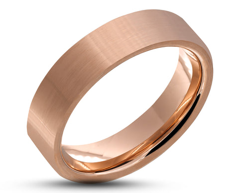 Rose Gold Tungsten Ring With Rose Gold Inlay - Brushed Finish | 6mm