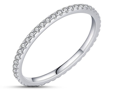 925 Sterling Silver Ring With Surrounding Cubic Zirconia Stones | 2mm