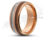 Rose Gold Tungsten Ring With Meteorite and Koa Wood - Gloss Finish | 8mm