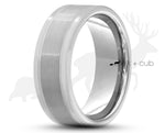 Silver Tungsten Ring With Brushed Silver Middle Stripe - Gloss Edges | 8mm